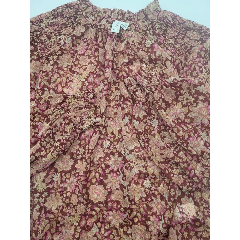 joie women's LG Semi Sheer Floral Metallic Fleck Smock Blouse Top Boho Whimsy - Picture 8 of 9